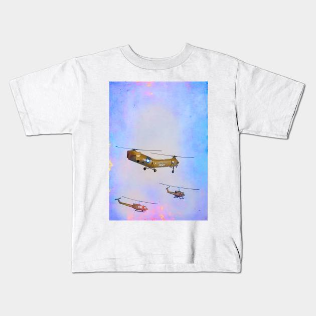 Huey and flying banana in flight during Vietnam war Kids T-Shirt by Pitmatic